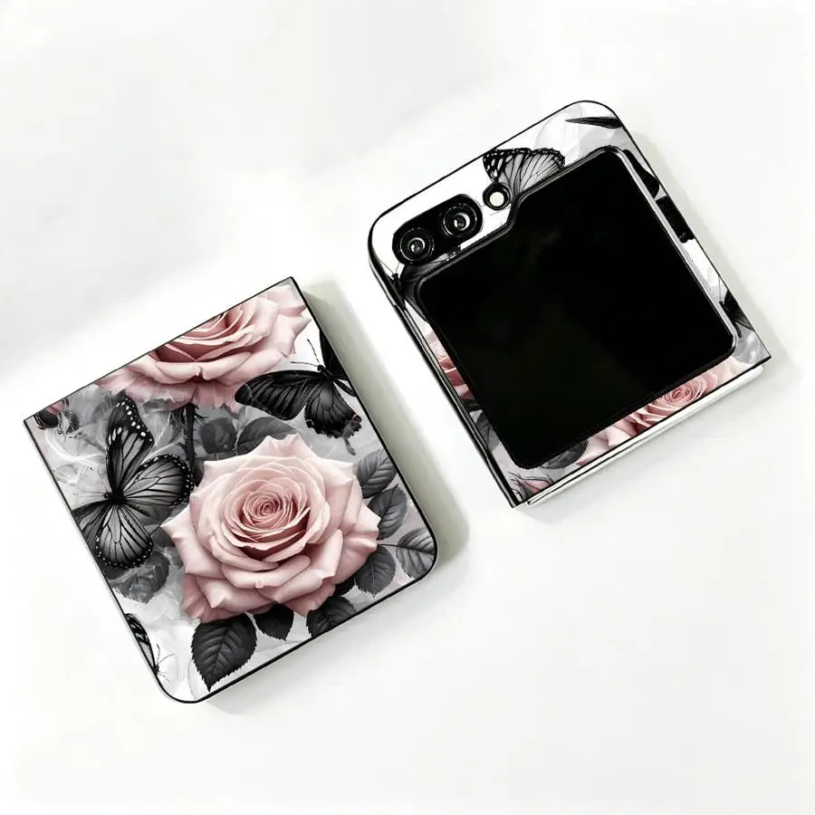 Monochrome Butterfly Rose Back Phone Cover Luxury Funda Case for Motorola Razr 70 50 50/60 60 Ultra 70 Plus