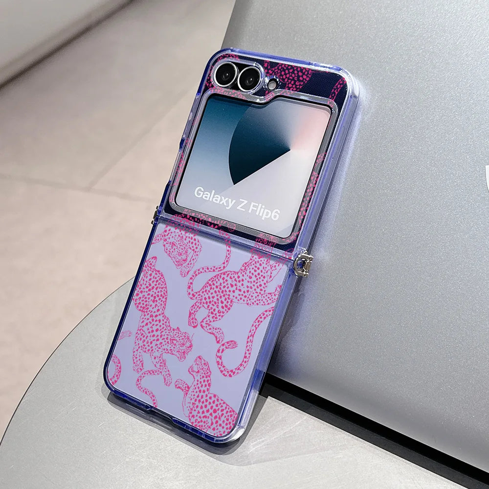 Fashion Pink Leopard Phone Case for Motorola Moto Razr 40 50 60 Ultra 5G Semi-transparent Foldable Soft TPU Cover