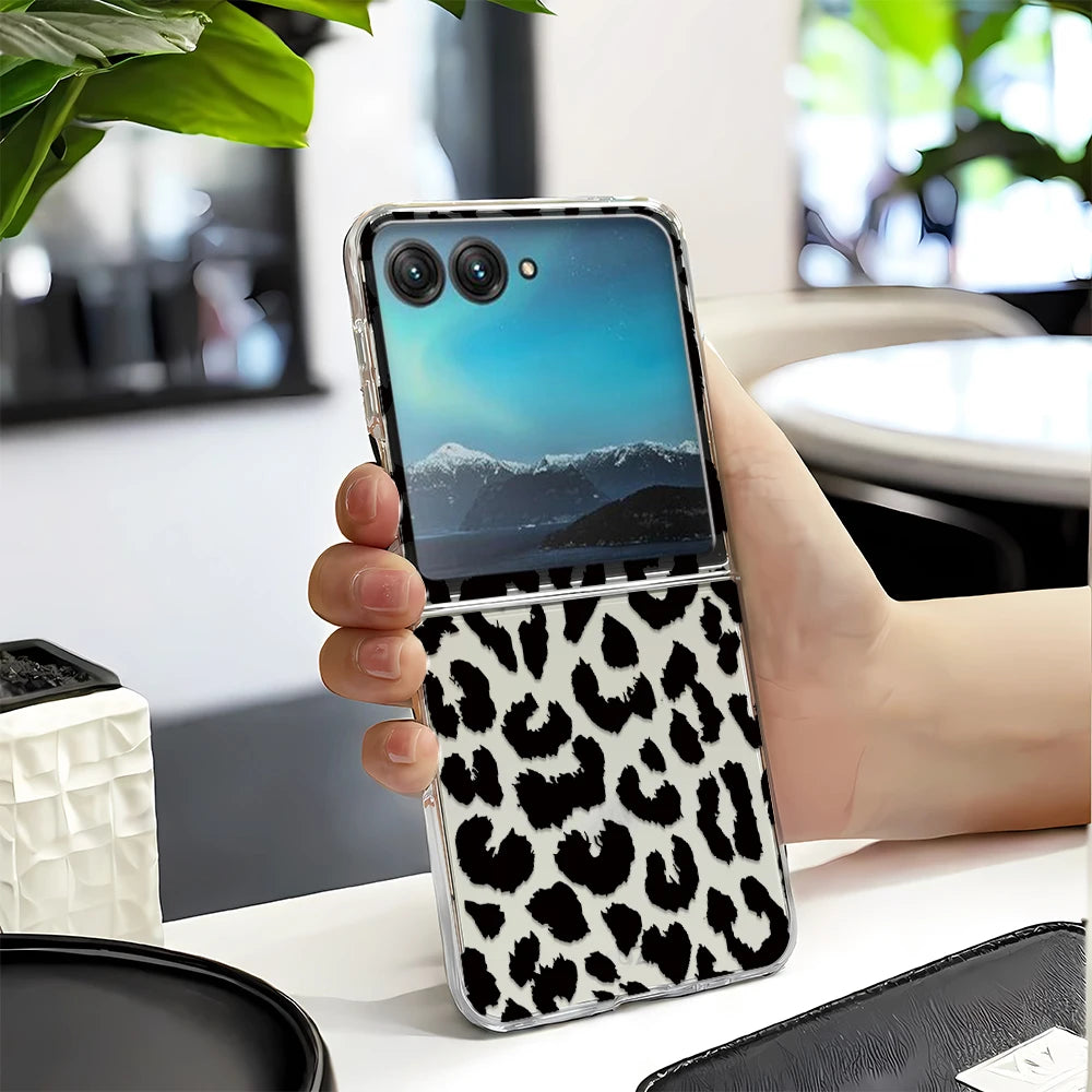 Black Leopard Print Phone Case for Motorola Razr 60 50 Ultra 40 Ultra Razr Plus 2025 2024 2023 Clear Hard Cover Fundas