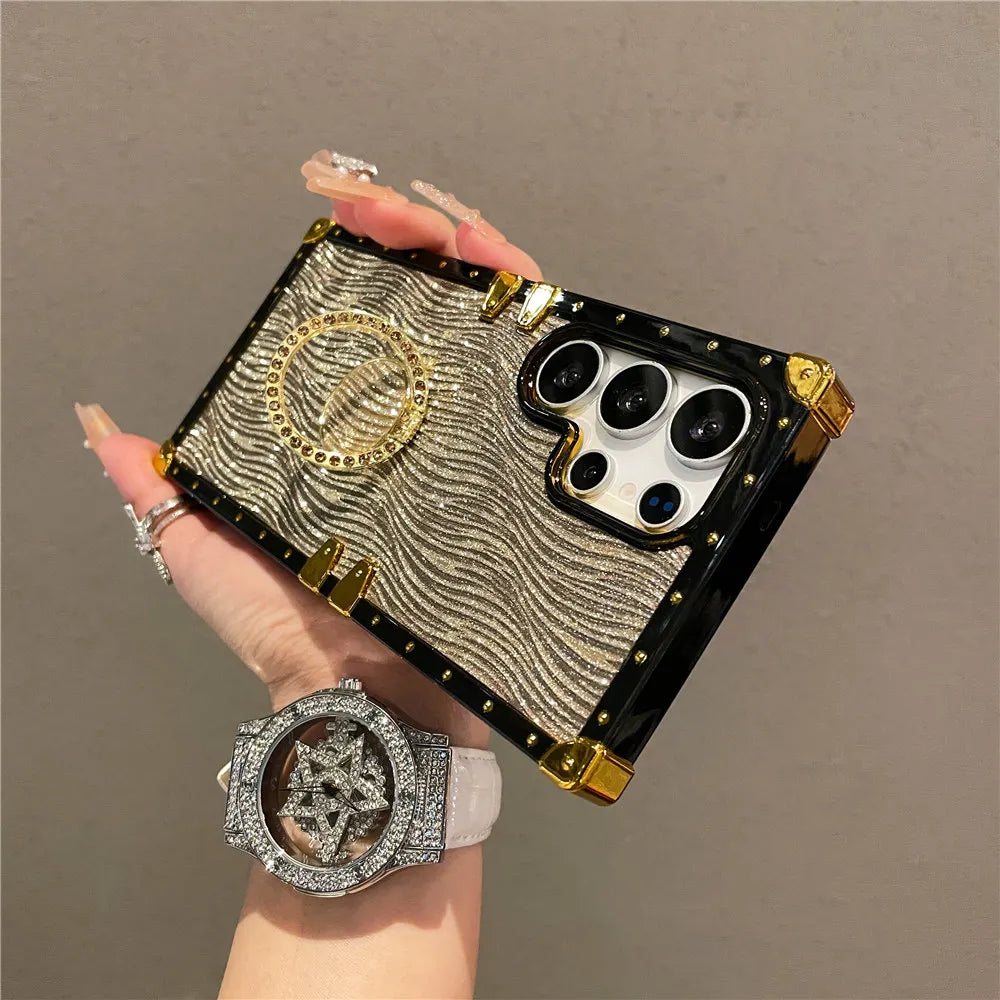 Luxury Ring Stand Case For Samsung Galaxy S25 Edge S24 S23 Ultra S24FE S25Plus Bracket Bling Cover Fundas