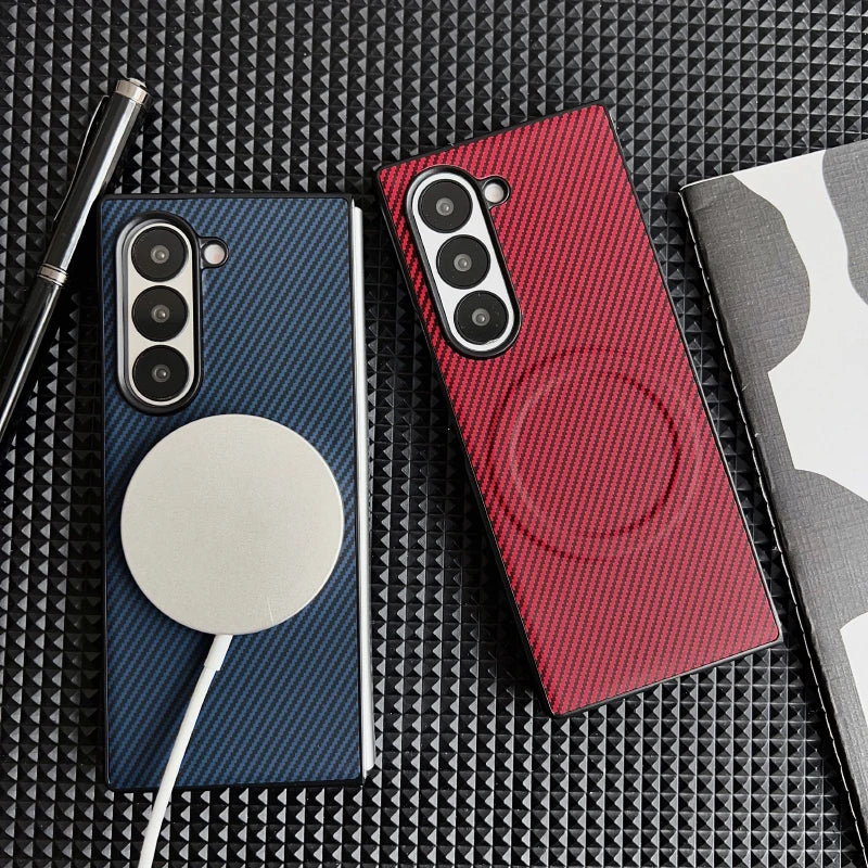 For Magsafe Magnetic Wireless Charging Luxury Solid Color Carbon Fiber Phone Case For Samsung Galaxy Z Fold 7 6 5 4 Bumper Cover