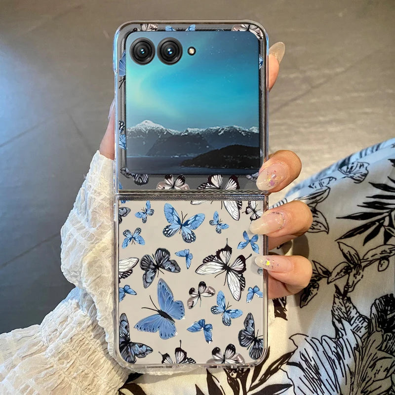 Flowers Bowknot Clear Phone Case For Motorola Razr 50 40 Ultra Razr40 Razr50 Shockproof Bumper Transparent Folding Hard PC Cover