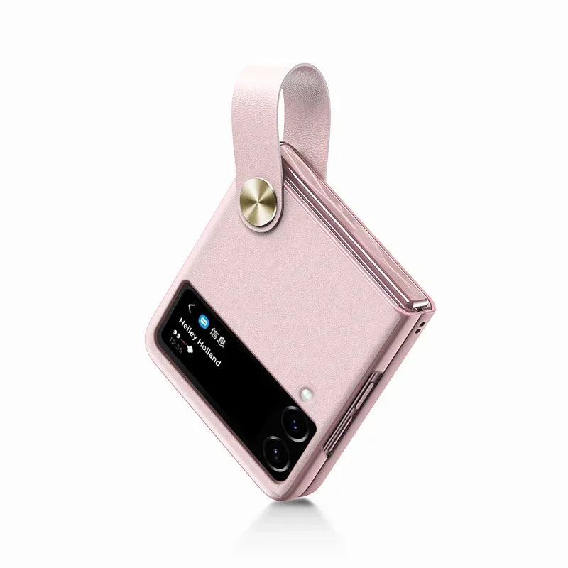 Matte Hand Strap Leather Holder Case for Samsung Galaxy Z Flip 3 4 5 6 5G Flip6 ZFlip4 Protection Luxury Foldable Fashion Cover