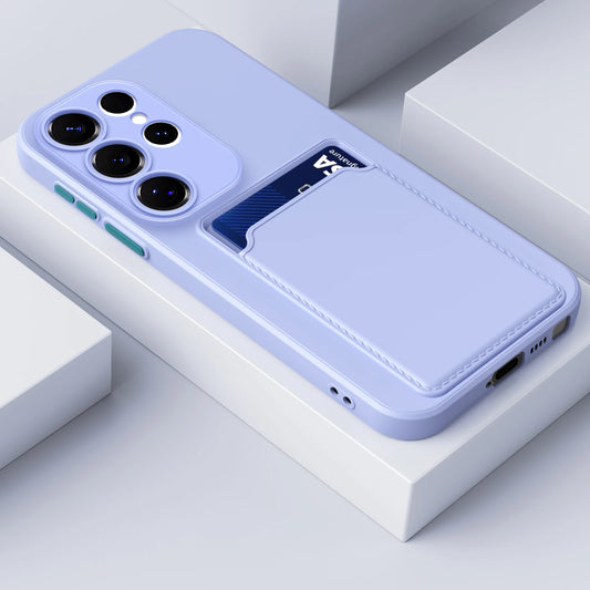 Liquid Silicone Case For Samsung Galaxy S25 S24 S23 S22 S21 S20 Ultra Plus FE Note 20 10 Ultra A16 A56 A26 A54 Card Holder Cover