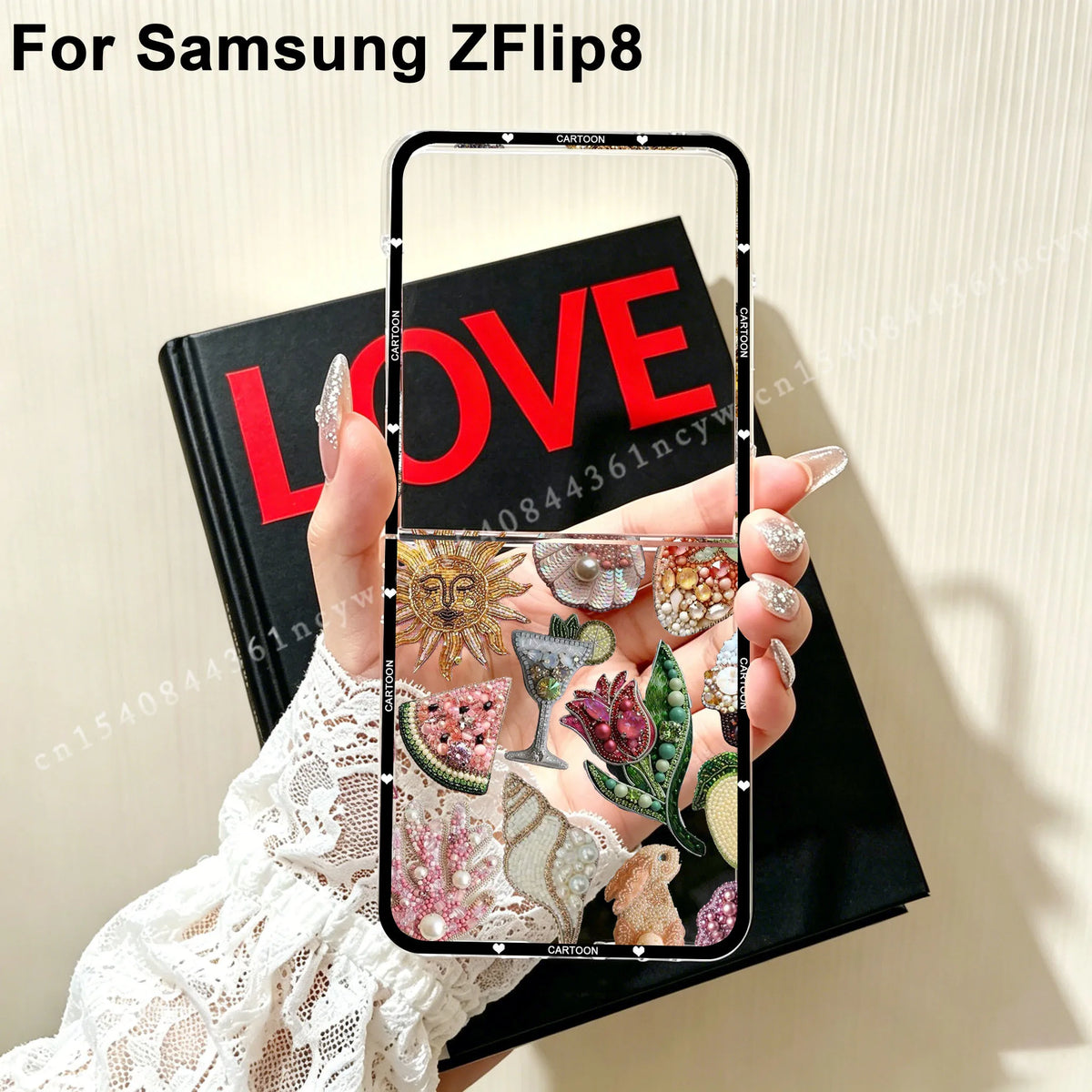 For Samsung Z Flip 8 Beaded Pomegranate Sun Phone Case for Samsung Galaxy Z Flip 8 ZFlip8 Flip8 Clear Hard PC Folding Cover