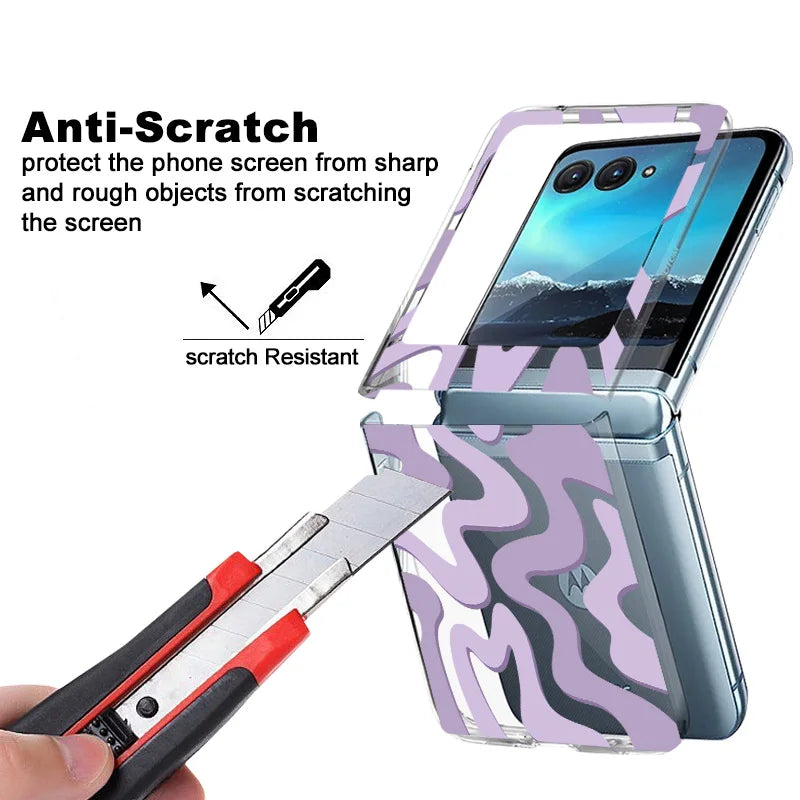 Stripe Pattern Clear Hard Phone Case For Motorola Razr 40 50 Ultra Fall Protection Folding Cover For Moto 40Ultra Razr40 Razr50