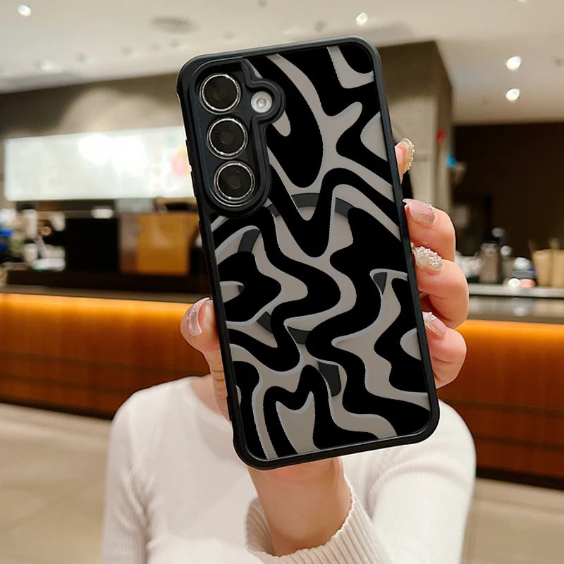 Magnetic Wireless Charging For Magsafe Case For Samsung Galaxy S25 Edge S24 S22 S23 Ultra S23 S24 FE Stripe Pattern Matte Cover