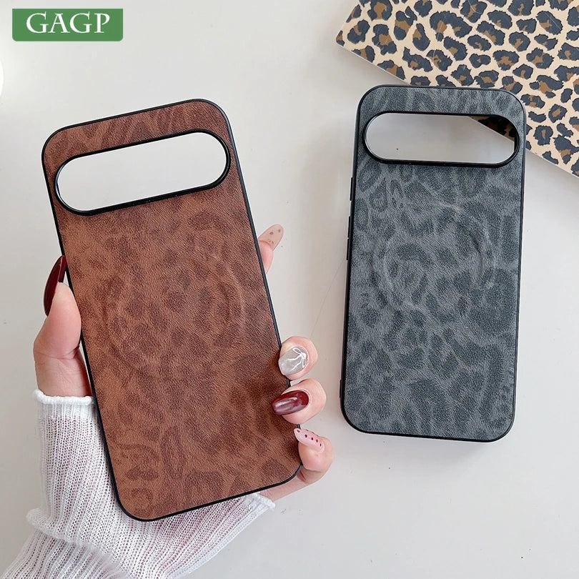 Leopard Leather for Magsafe Case For Google Pixel 9 8 7 6 Pro 9 10 Pro XL 5A 8A 7A 6A 9A pixel9 9proXL Wireless Charging Cover