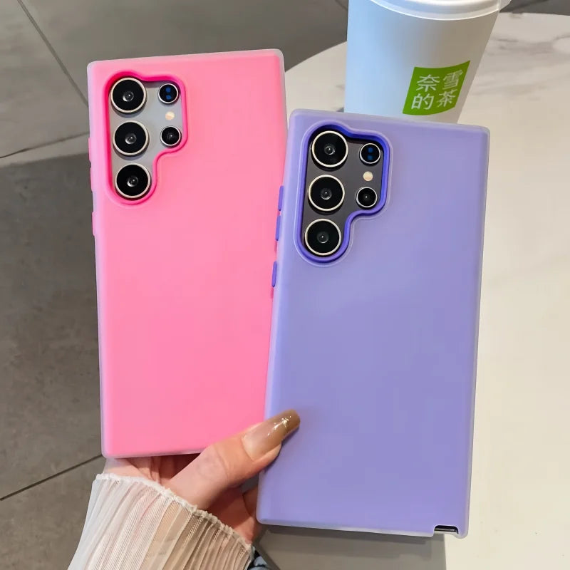 2-in-1 Candy Color Matte Jelly Hard Phone Case For Samsung S25 S24 Ultra S23 FE S22 Plus A55 A54 A53 A35 A34 A33 A15 A14 Cover