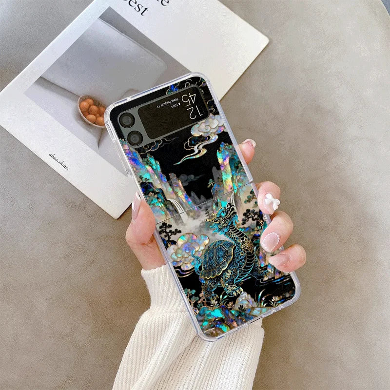 Stylish Dragon Leopard Marble Texture Clear Phone Case for Samsung Galaxy Z Flip 7 Flip 6 5 4 3 Folding Cover for Z Flip7 Flip5