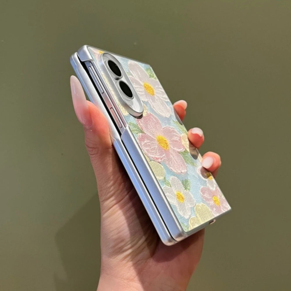 Plating Oil Painting Colorful Flower PU Leather Case for Samsung Galaxy Z Fold 8 Ultra Shockpoof Cover for zfold8 Wide Shell