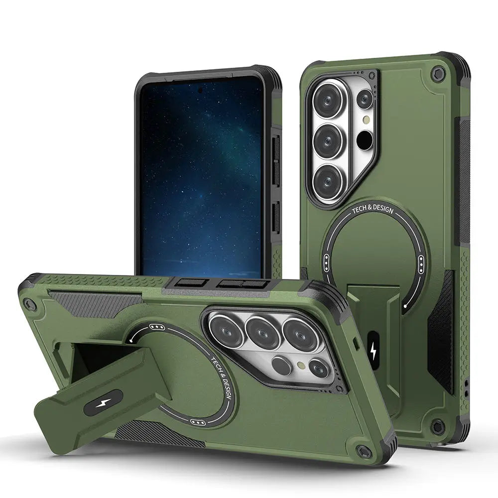 Folding Holder Armor Case For Samsung Galaxy S26 S25 S24 Ultra Plus A17 A56 A36 A54 Magnetic For Magsafe Stand Shockproof Cover