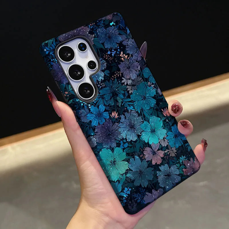 2 IN 1 Film shell Retro Flower Cover For Samsung S25 S24 S23 S22 S21 Plus Ultra S25 Edge S20 FE A56 A16 15 26 36 Phone Case