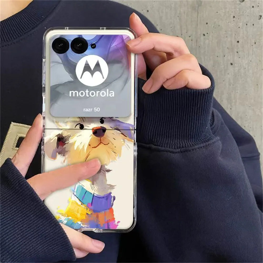 For Motorola Razr 2025 Plus 2024 2023 Razr 60 50 40 Ultra Dachshund Dog Pattern Transparent Hard Folding Phone Case Cover