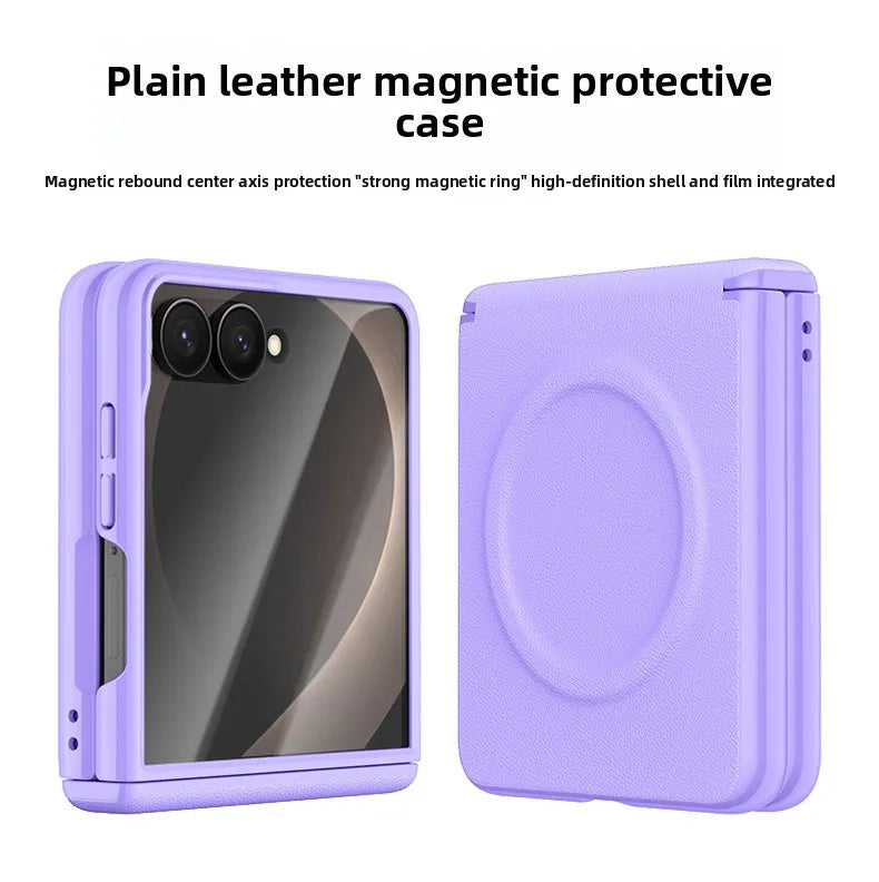 ‌Magnetic Skin Feel Vegan Leather Case‌ for Samsung Z Flip 8 Screen Protector Shockproof for Magsafe Slim Axis Protection Cover