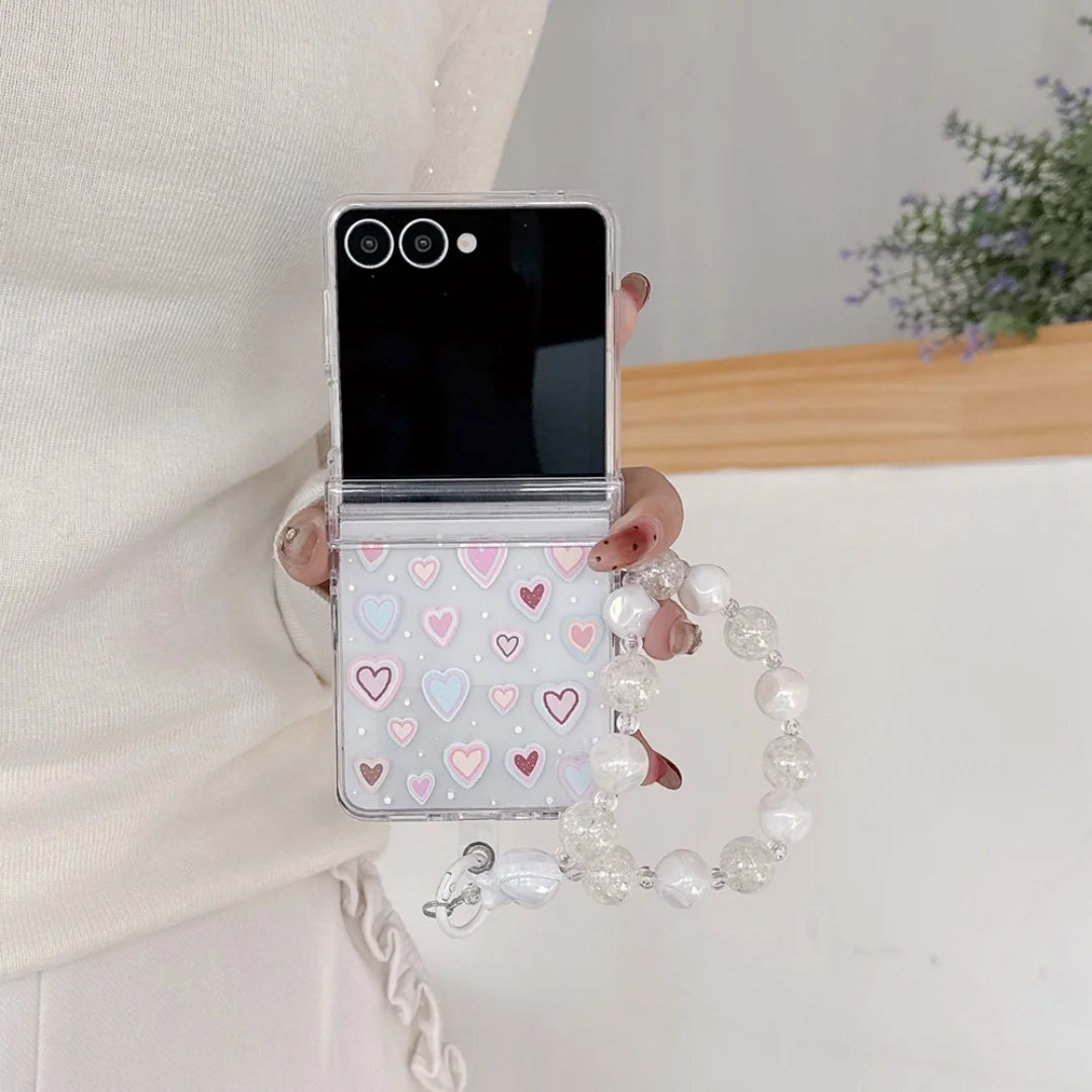 Transparent Love Heart Pink Phone Case For Samsung Galaxy Z Flip7 FE Flip 7 6 5 5G Flip5 Flip6 Shockproof Bumper Hard PC Cover