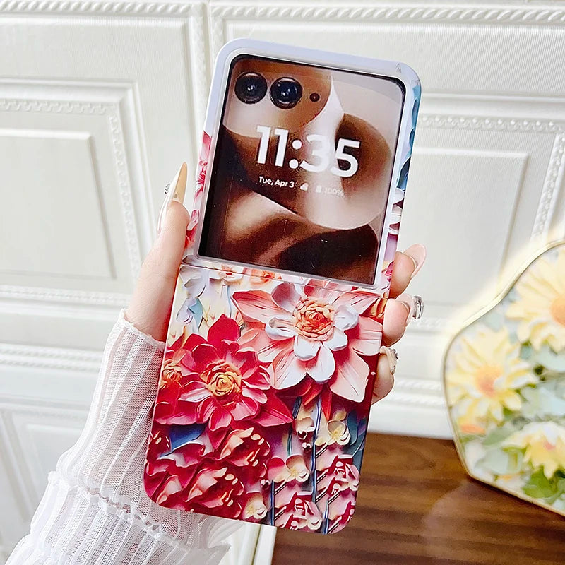 Case For Motorola Razr 60 Ultra 50 2024 Razr Ultra 2025 Relief Watercolor Flower Pattern Hard Mobile Phone Case Cover