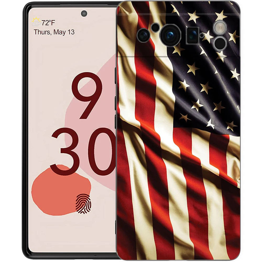 Phone Case Cover for Google Pixel 9 8 7 6 9A 8A 7A 6A Pro 10 9 Pro XL Soft TPU Shockproof Shell Capa American United States Flag