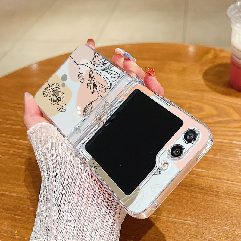 Flower Pattern Folding Case For Samsung Galaxy Z Flip7 FE Flip7 Flip6 Clear Shockproof Cover For Samsung Galaxy Z Flip 7 6 5 4 3