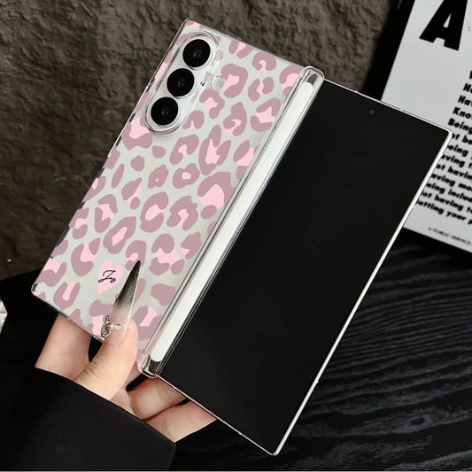 Magnetic Adsorption Phone Case For Samsung Galaxy Z Fold 7 6 5 Fold7 Fold6 Fold5 5G Leopard Print Pattern Clear Shockproof Cover