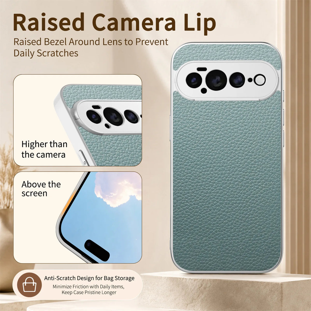 Business Luxury Lychee Texture PU Leather Caase for Google Pixel 11Pro XL 10 9 Pro 10A 9A 5G Plating Frame Shockproof Back Cover