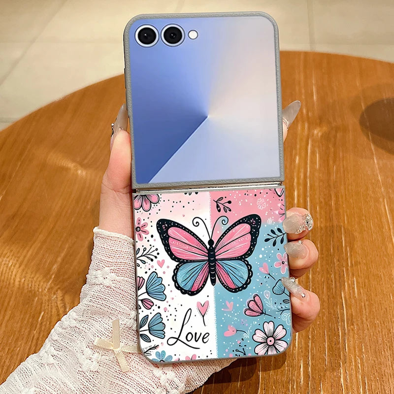 Butterfly Flower Print Magnetic Phone Case For Samsung Galaxy Z Flip 7 FE 6 5 4 3 5G Soft TPU Folding Cover For Samsung Z Flip7