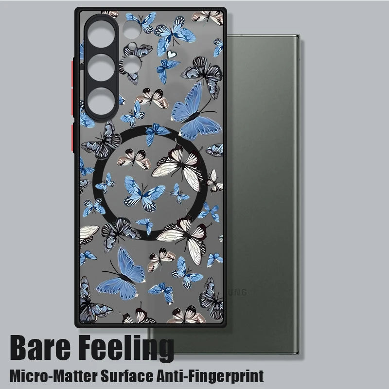 Flowers Print Phone Case For Samsung Galaxy A56 A36 A26 A16 A55 A15 S25 Edge S24 Plus S23 S22 Ultra S24 S23 FE Magnetic Cover