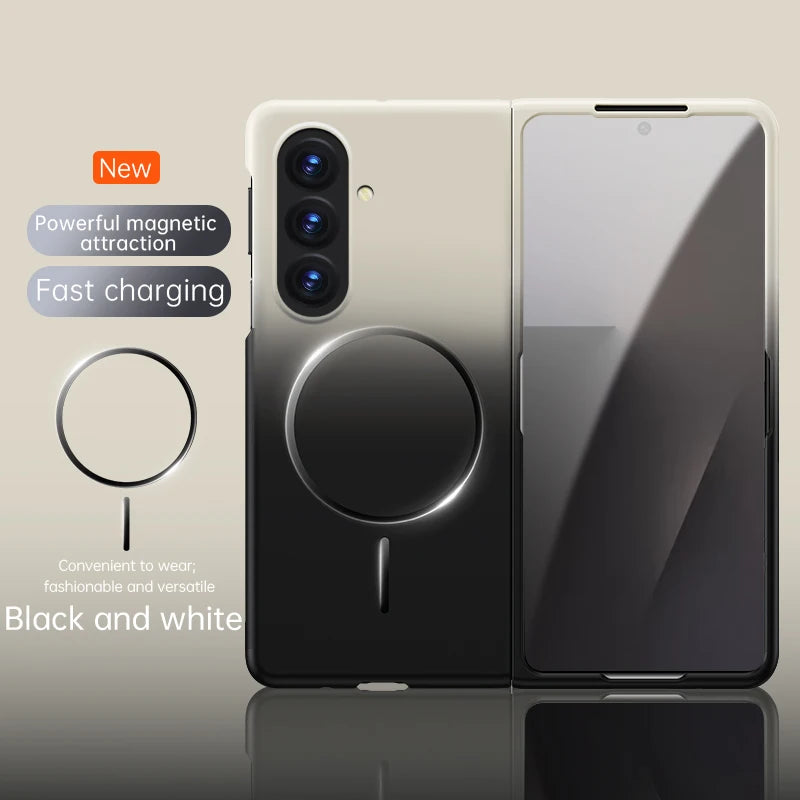 For Samsung Galaxy Z Fold 7 6 5 Gradient Magnetic Phone Case For Magsafe Wireless Charging Shockproof Folding Matte Back Cover