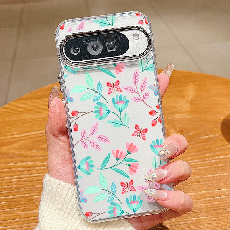 Colorful Floral Pattern Clear Phone Case For Google Pixel 10 9 8 7 Pro Pixel 9 10 Pro XL 7A 8A 9A Shockproof Soft TPU Back Cover