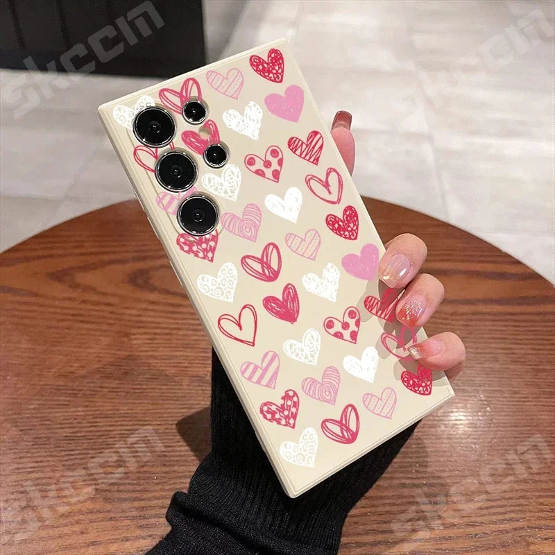 Colorful Love Heart Happy Phone Case For Samsung Galaxy S24 Ultra S25 S23 S22 Plus S20 FE A54 A55 A15 A35 A51 A71 A72 A73 Cover