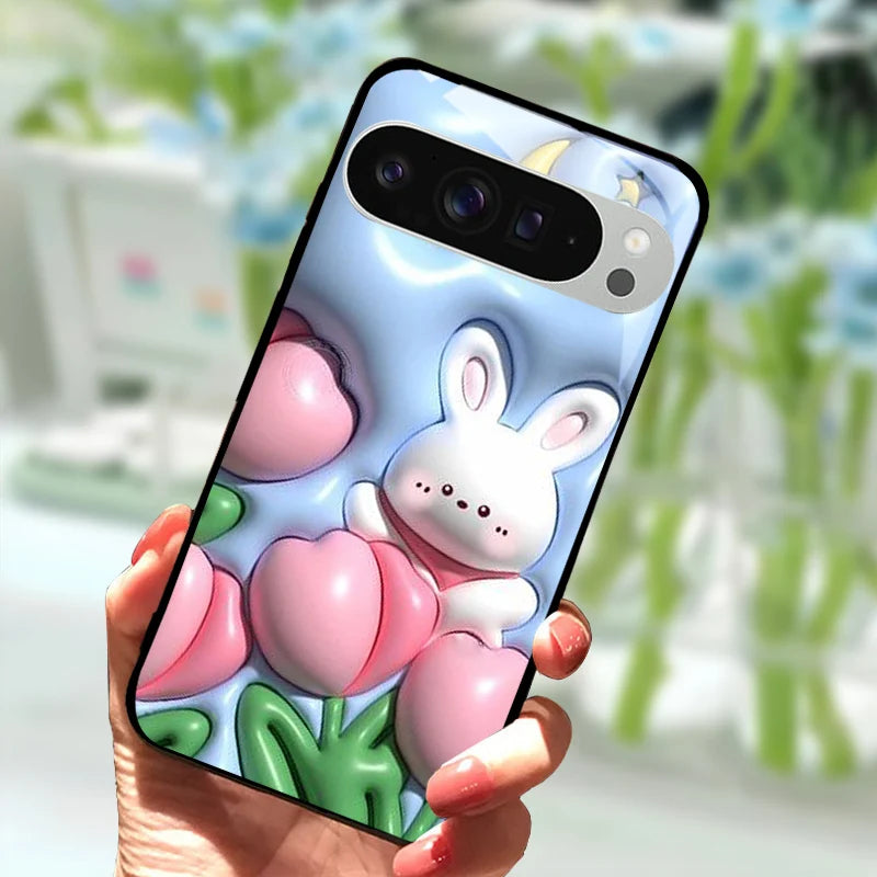 Fashion Glass Case For Google Pixel 9 Pro XL Tempered Glass  Black Phone Cover For Google Pixel 9a Pixel9 Funda Protector Cases