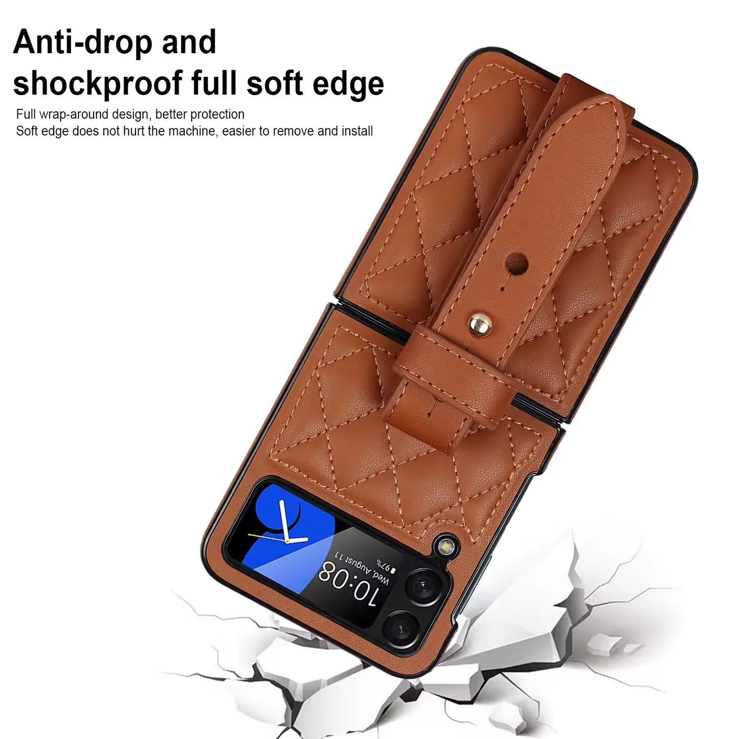 Leather Wristband Phone Case for Samsung Galaxy Z Flip 5 4 5G Flip5 Zflip 6 Wrist Strap Thin Skin Feeling Shockproof Stand Cover