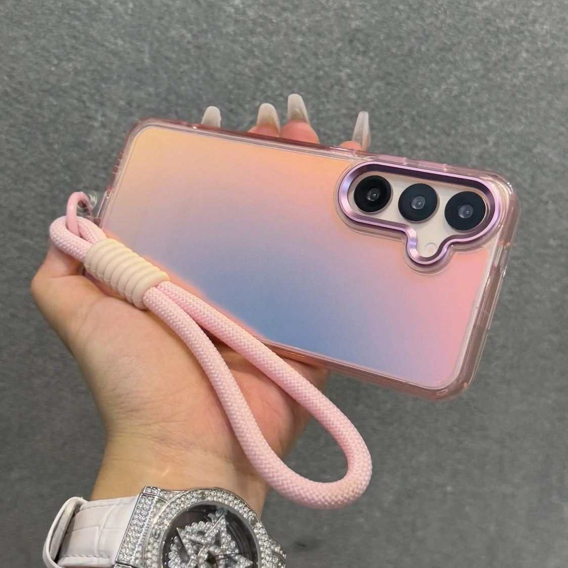 Aurora Matte Wrist Strap Case for Samsung Galaxy S26 S25 Ultra S24 S23 FE S22 Plus A55 A56 A16 A54 A35 A15 Lanyard Hard Cover