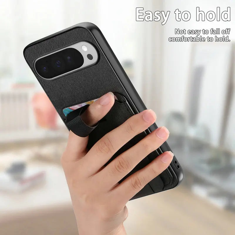 Business Retro Fabric Texture Phone Case for Google Pixel 11 Pro XL 9 10 Pro Foldable Card Slot Kickstand Ring Shockproof Cover