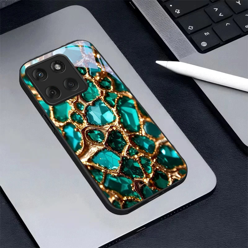 Luxury Green Gem Golden Black Glass Phone Case For Motorola Moto Edge 60 70 20 Lite 30 Pro 40 50 Ultra G45 G54 G55 G75 84 Cover