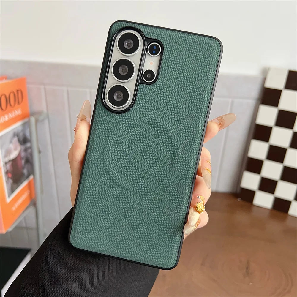 Business Leather Pattern Shockproof Case for Samsung Galaxy S26 Ultra Plus S26+ A57 A37 A17 Magnetic Wireless Charging Cover