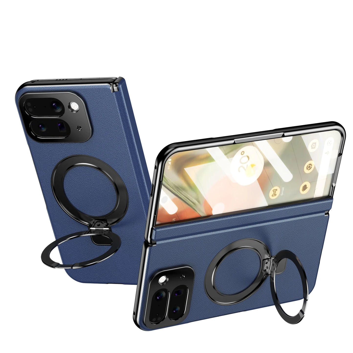Foldable Magnetic Ring Stand Leather Case For Google Pixel 10 Pro Fold Bracket Cover Magnetic Pivot With Glass Screen Protector