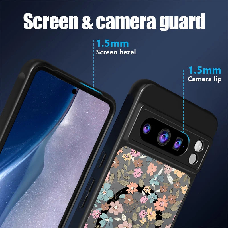 Matte Magnetic Case For Google Pixel 10 9 8 Pro 8A 9A Pixel 9 10 Pro XL For Magsafe Wireless Charging Purple Flowers Phone Cover