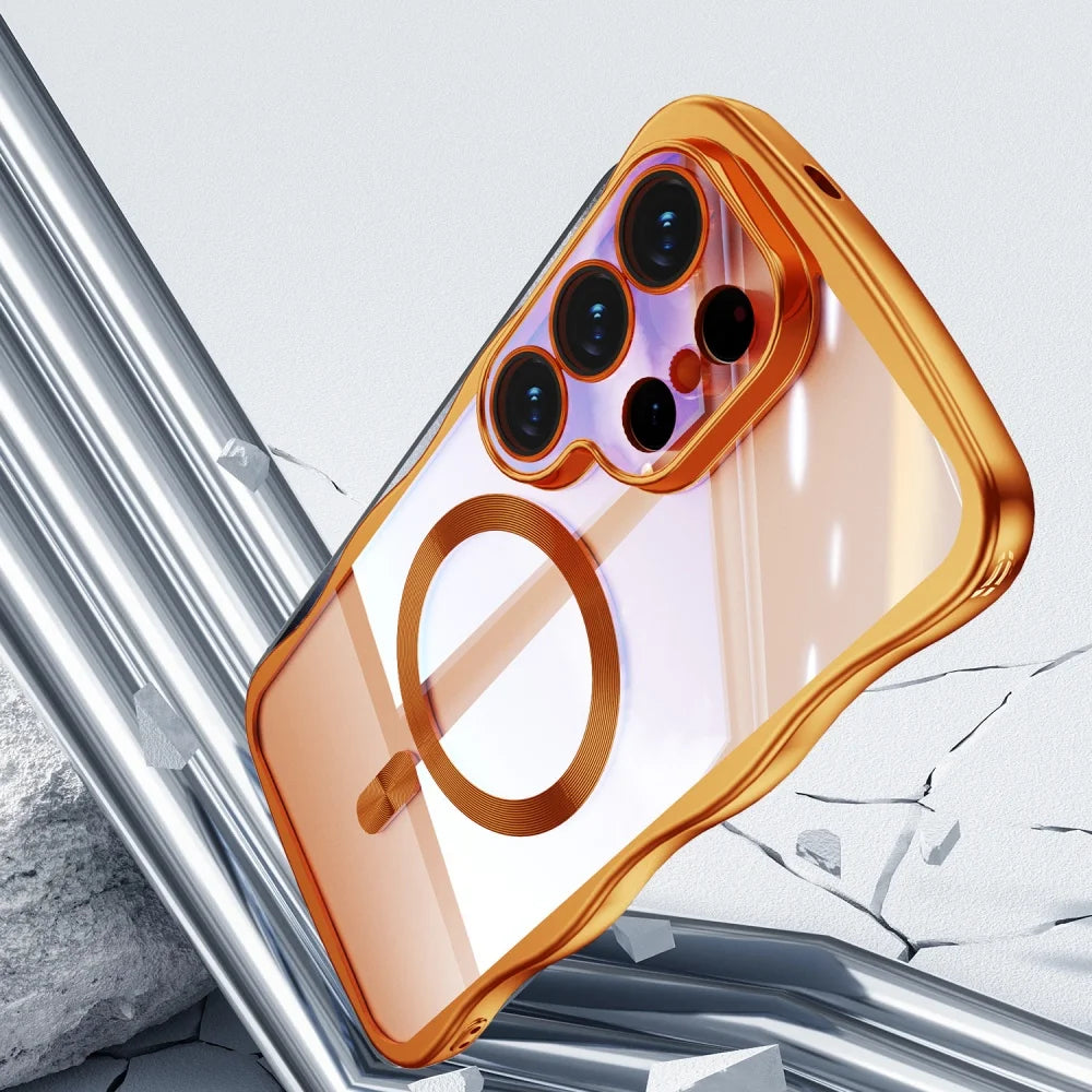 Electroplated Wave Frame Magnetic Case For Samsung Galaxy S26 Edge S25 S24 Ultra Plus Wireless Charge Transparent TPU Soft Shell