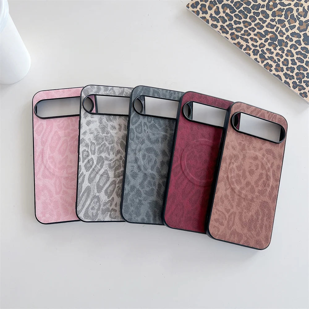 Leopard Leather for Magsafe Case For Google Pixel 9 8 7 6 Pro 9 10 Pro XL 5A 8A 7A 6A 9A pixel9 9proXL Wireless Charging Cover