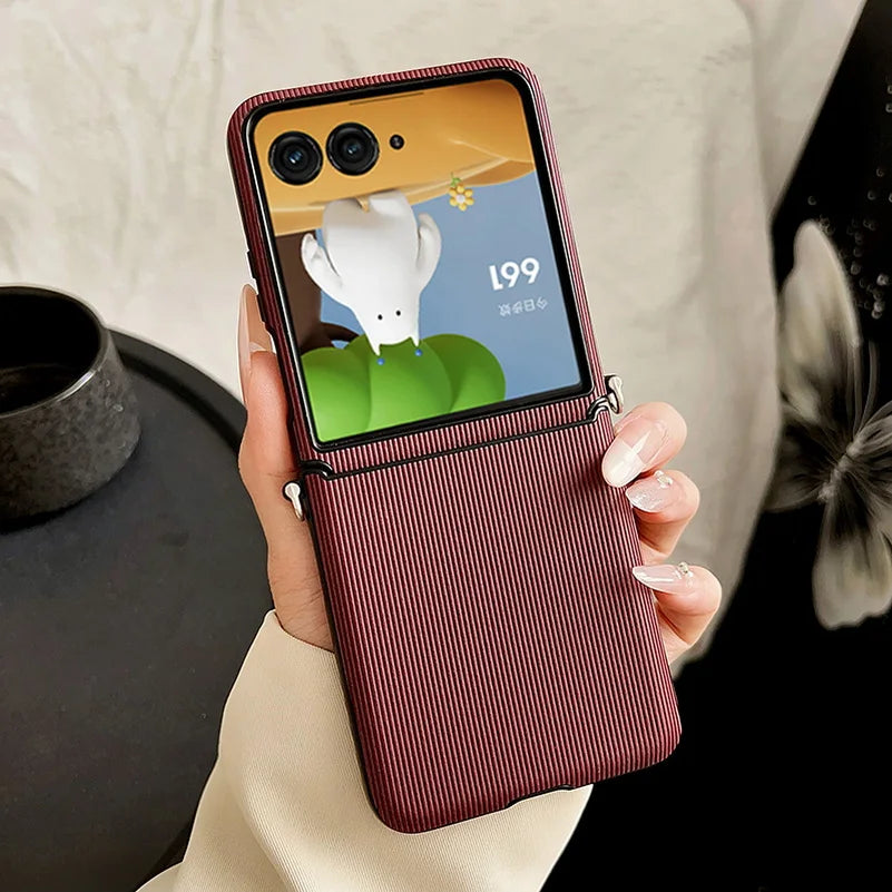Vertical Bar Textured Candy with Side Buckle Phone Cases For Motorola Moto Razr 60 50 Ultra Razr60  Shockproof Protective Cover