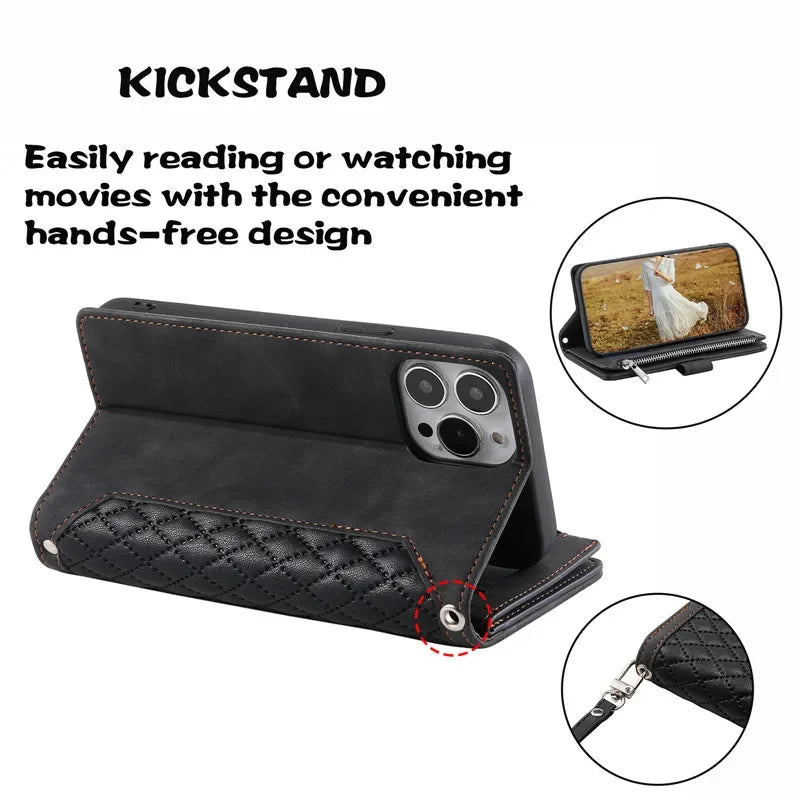 Long Lanyard Zipper Wallet Flip Leather Phone Case for Google Pixel 10 Pro XL 9 9A 8 8A 7 7A 6 6A Purse Card Cover Coque Etui