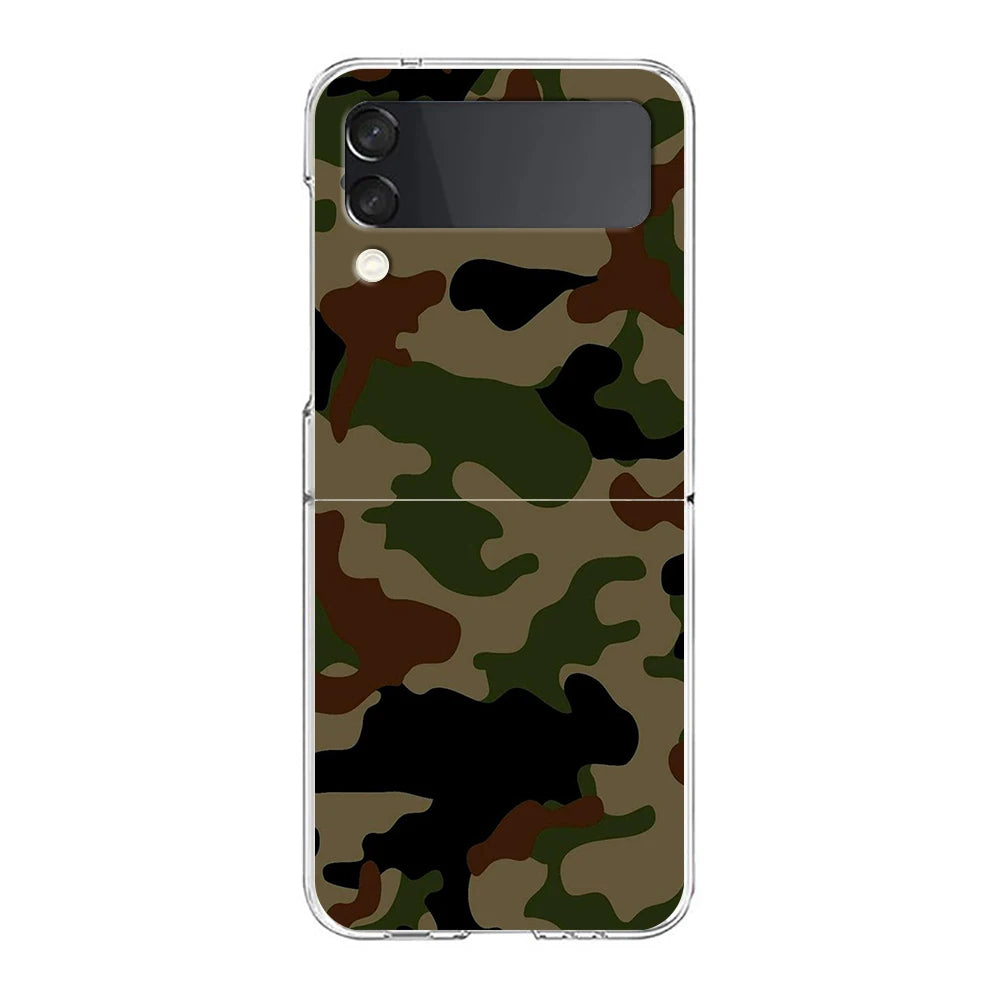 Camouflage Camo Military Phone Cover For Samsung Galaxy Z Flip 7 6 5 4 Case Transparent For Samsung Z Flip 3 Hard PC Foldable