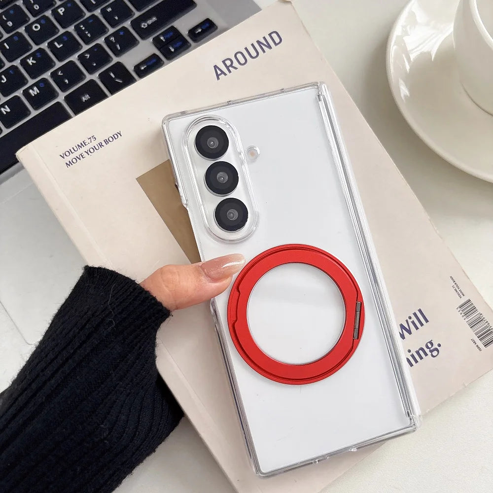 360° Rotating Bracket Transparent Phone Case For Samsung Galaxy Z Fold 7 6 5 4 2pc-Set Hinge Protection Shockproof Back Cover
