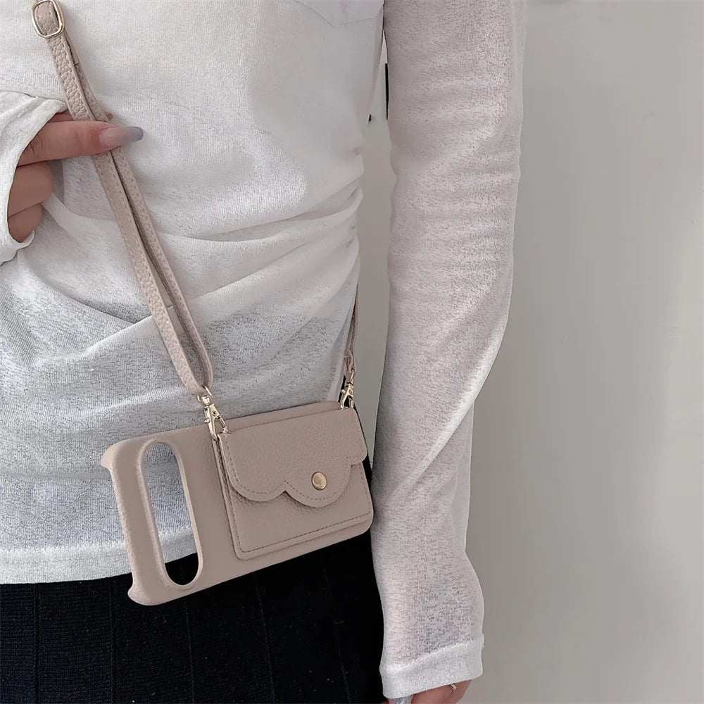 Leather Litchi Wallet Cards Slot Bag Case For Google Pixel 9 8 7 6 9 Pro XL 8A 7A 6A 9XL Shoulder Strap Lanyard Skin Feel Cover