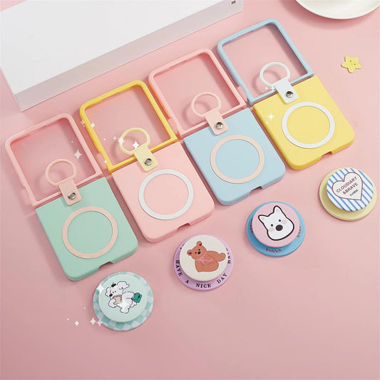Cute Korean Candy Color Block Magnetic Case with Silicone Ring Animal Bracket for Motorola Razr 60 Ultra Razr 50 Ultra Cover