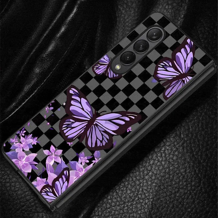 Black Flower Cases for Samsung Galaxy Z Fold6 Z Fold3 ZFold4 Z Fold5 5G Z Fold4 5G Coque Bumper Shockproof Cover