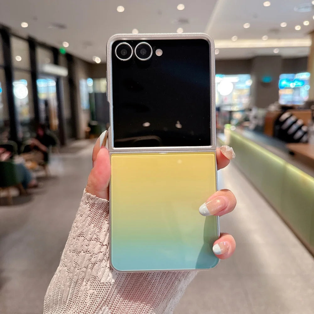 Luxury Gradient Color Contrast Glass Case for Samsung Galaxy Z Flip 8 7 6 5 ZFlip flip8 Colorful Ultra Slim Shockproof Cover