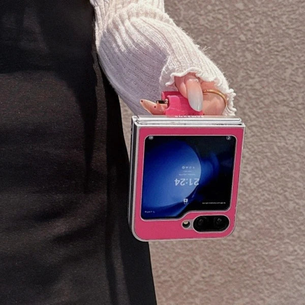 3D Pearl Camellia Flowers Wristband Phone Case for Samsung Galaxy Z Flip 7 6 5 4 3 Flip7 Zflip6 Plating Bumper Shockproof Cover