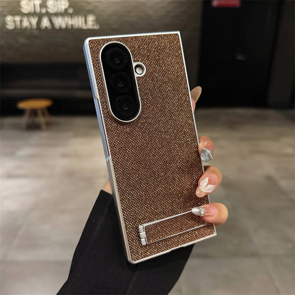 Luxury Full Glitter Rhinestone Folding Stand Phone Case For Samsung Z Fold 7 6 5 4 3 Plating Shockproof Frame Protection Cover